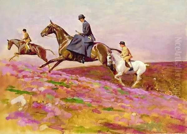 Lady Currie with her sons Bill and Hamish Hunting on Exmoor - view 1