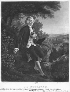 Jean-Jacques Rousseau composing 'Emile' in Montmorency valley by Joseph Albrier
