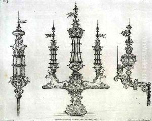 Lanterns and torches from the Cavalli and Sagredo Palaces, in Venice, from 'Art and Industry' by Jean Francois Albanis de Beaumont