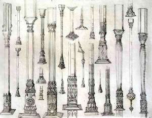 Persian and Turkish wooden column designs, from 'Art and Industry'