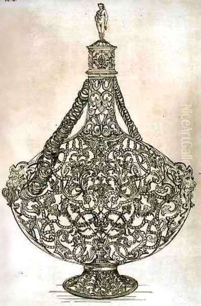 Bottle for Cypriot wine, encased in gold filigree, Venetian, from 'Art and Industry' - view 1