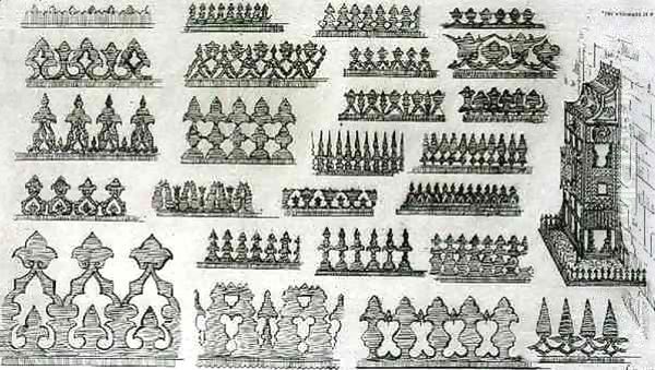 Islamic designs for cornice, balcony and mashrabiyah decoration, from 'Art and Industry' - view 1