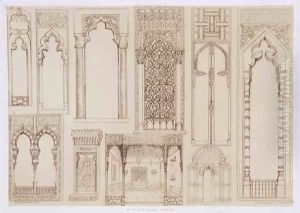 Islamic and Moorish design for shutters and divans, from 'Art and Industry' by Jean Francois Albanis de Beaumont
