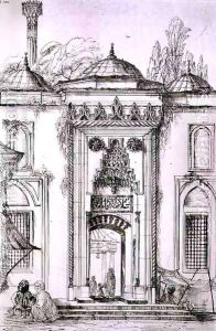 Entrance to the Mosque of Bayazid II, in Constantinople, from 'Art and Industry' by Jean Francois Albanis de Beaumont