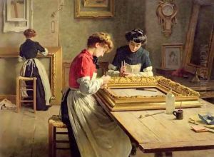 Interior of a Frame Gilding Workshop by Louis Emile Adan