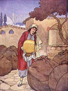 Morgiana Kills the Hidden Thieves by Pouring Boiling Oil on Them, scene from Ali Baba from 'My Nursery Story Book'