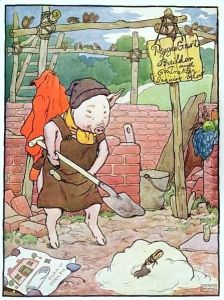 'And the little pig built a house of bricks', illustration from 'The Three Little Pigs' by Frank Adams
