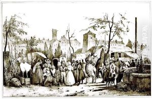 The Flower Market in Paris by Victor Adam