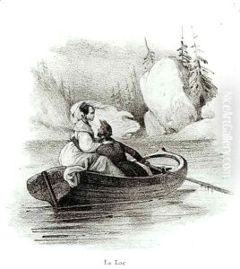 Alphonse de Lamartine (1790-1869) and Elvire on the Lake at Bourget by Victor Adam