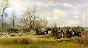 Emperor Franz Joseph I of Austria hunting to hounds with the Countess Larisch in Silesia by Emil Adam