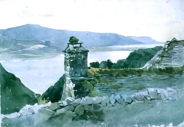 A hilly bay, seen from a wall over a roof - view 1