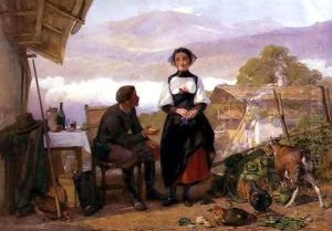 Courting couple in a mountain farmyard