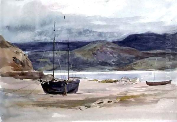 Hilly coast scene with boats - view 1