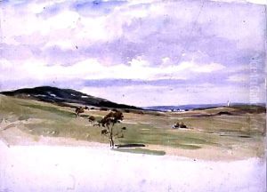 Landscape with a windmill and village