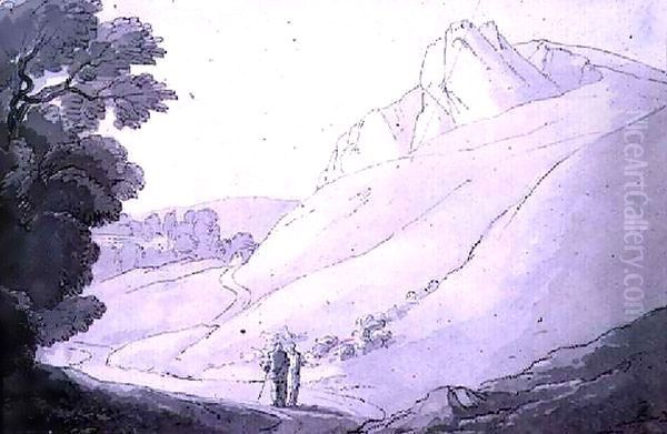 A Hilly landscape with two figures - view 1