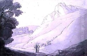 A Hilly landscape with two figures by John White Abbott