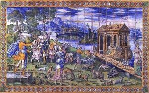 Tile depicting the Story of Noah Embarking in the Ark