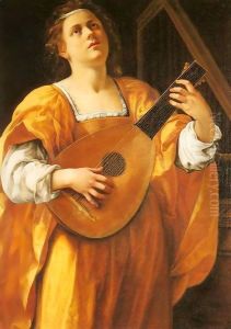 Woman Playing a Lute by Gentile Da Fabriano