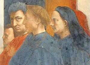 Masolino, Alberti, Bruneleschi and Masaccio's self portrait by Masaccio (Tommaso di Giovanni)