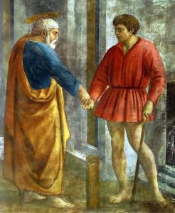 Brancacci chapel Tribute Money detail by Masaccio (Tommaso di Giovanni)