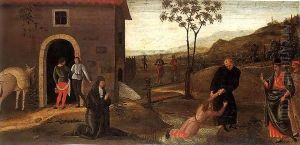 Saint Nicholas of Tolentino Rescuing a Boy from Drowning by Pietro Vannucci Perugino