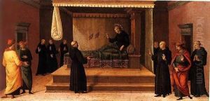 Saint Nicolas of Tolentino Restoring Two Partridges to Life by Pietro Vannucci Perugino