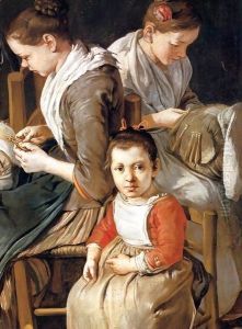 Women Working on Pillow Lace (detail) by Giacomo Ceruti (Il Pitocchetto)