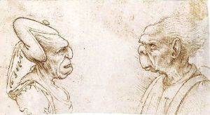 Two Grotesque Heads by Francesco Melzi