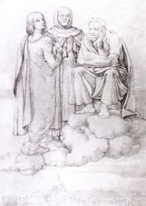 Raphael, Fra Angelico and Michelangelo over Rome by Franz Pforr