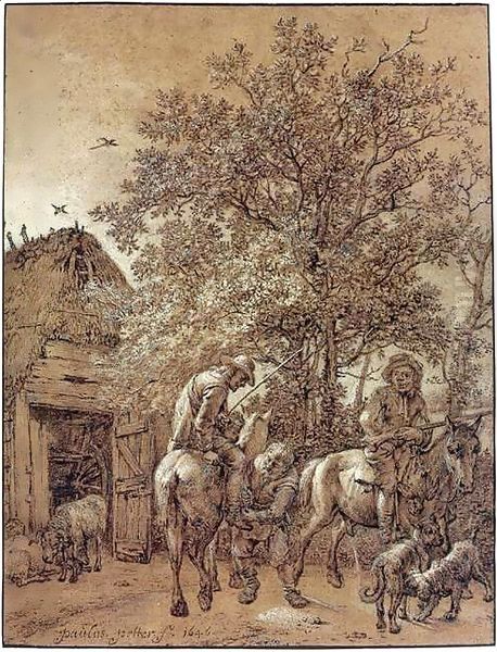 Horsemen near a Barn - view 1