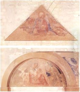 Saviour Blessing (tympanum) and Madonna of Humility (lunette) by Simone Martini