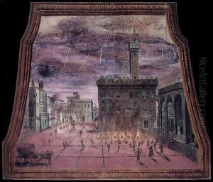 View of the Piazza Signoria with Fireworks on St John's Day by Italian Unknown Masters