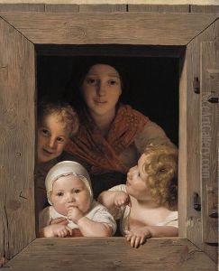 Young Peasant Woman with Three Children at the Window