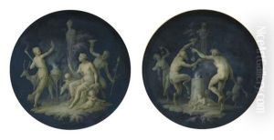 Satyrs And Fauns Dancing Before A Shrine (+ Diana In A Landscape With The Attributes Of Hunting And Dancing Figures; Pair) by Dirk Van Der Aa