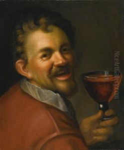 Self-portrait With A Glass Of Wine by Hans Von Aachen