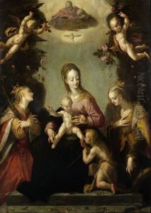 La Vierge Et L'enfant Jesus Entre Sainte Elisabeth Et Sainte Catherine D'alexandrie