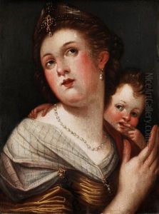 Hofische Dame Mit Perlenschmuck Und Einem Amorknablein Hofische Dame Mit Perlenschmuck Und Einem Amorknablein