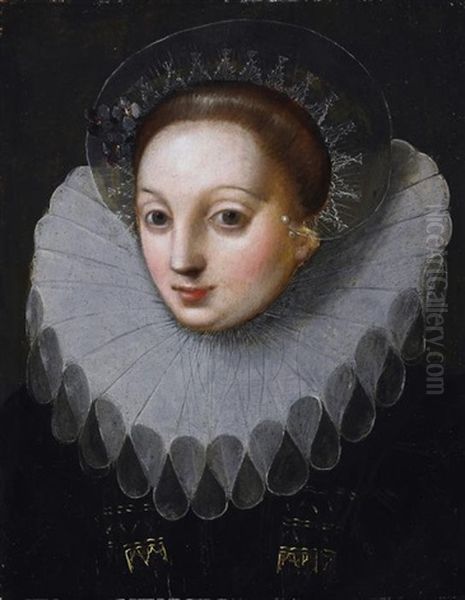 Portrat Einer Vornehmen Dame Mit Haube (+ Portrat Eines Vornehmen Herrn Mit Spitzenkragen; Pair) - view 1