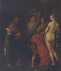 An Allegory Of The Arts: The Interior Of An Artist's Studio With A Model Posing by Hans Von Aachen