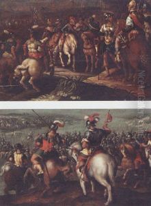 A Cavalry Battle Scene by Hans Von Aachen