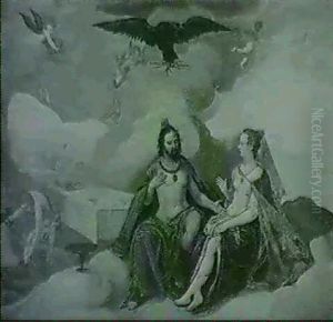 Jupiter And Juno Seated By A Banqueting Table In The Heavens by Hans Von Aachen