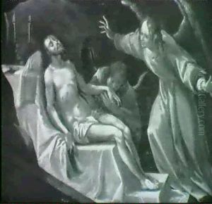 Engel Pieta Der Tote Christus Und Zwei Engel by Hans Von Aachen