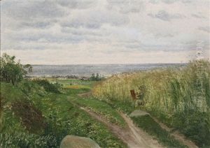 View From Mon With A Painter At The Path by Carl Frederik Peder Aagaard