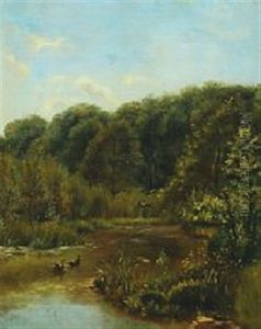 Riverscenery With Swimming And Flying Ducks