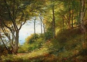 Forest Scene With A View Towards A Bay With Sailing Ships Forest Scene With A View Towards A Bay With Sailing Ships