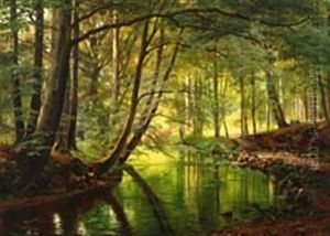 Danish Spring Forest With People At A Clearing by Carl Frederik Peder Aagaard