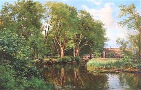 Forest Scenery With A House By A Stream - view 1