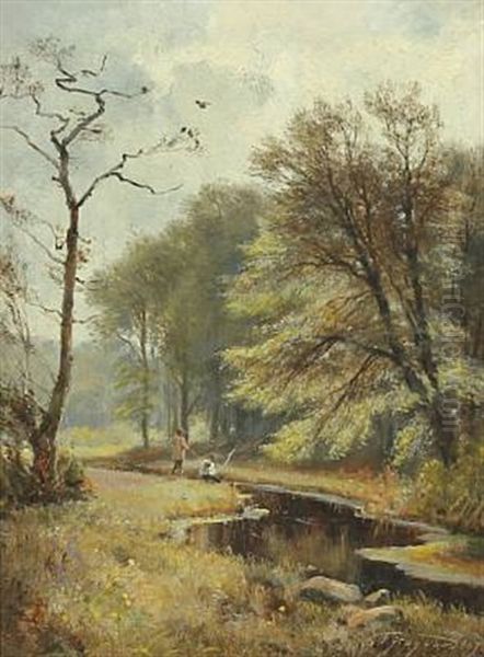 Spring With Anglers By A Stream - view 1