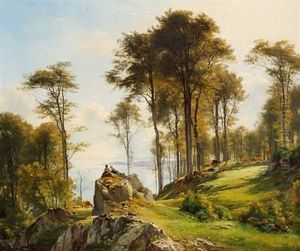 Two Shepherd Boys Relaxing While The Cows Are Grazing On The Steep Slopes Near The Sea