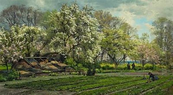 Spring Garden With Woman And Child - view 1
